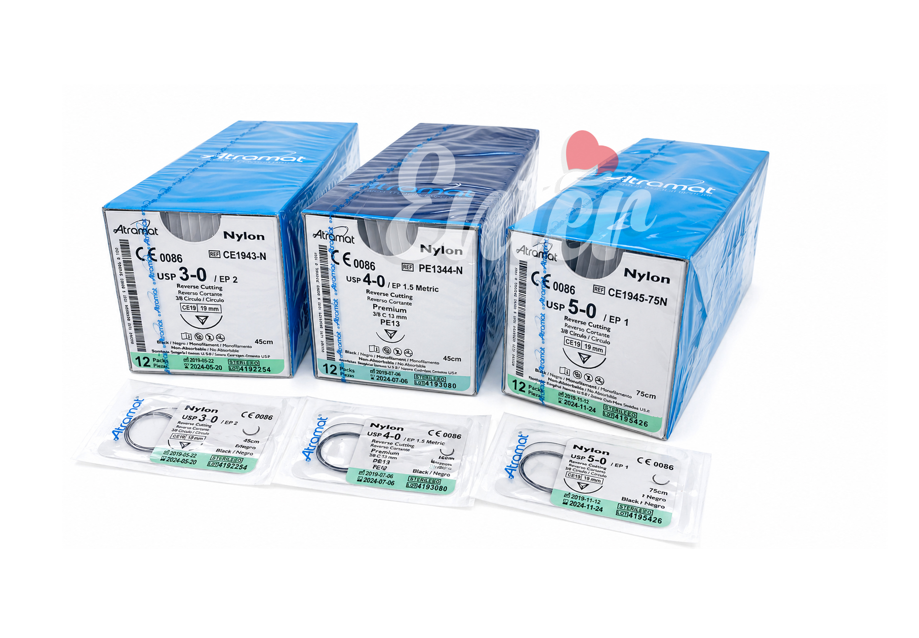 Atramat Nylon Surgical Sutures – Non-Absorbable Monofilament (USP 3-0, 4-0, 5-0) mexico,خيوط جراحية نايلون أترامات – أحادية الليف غير قابلة للامتصاص (USP 3-0، 4-0، 5-0) – المكسيك