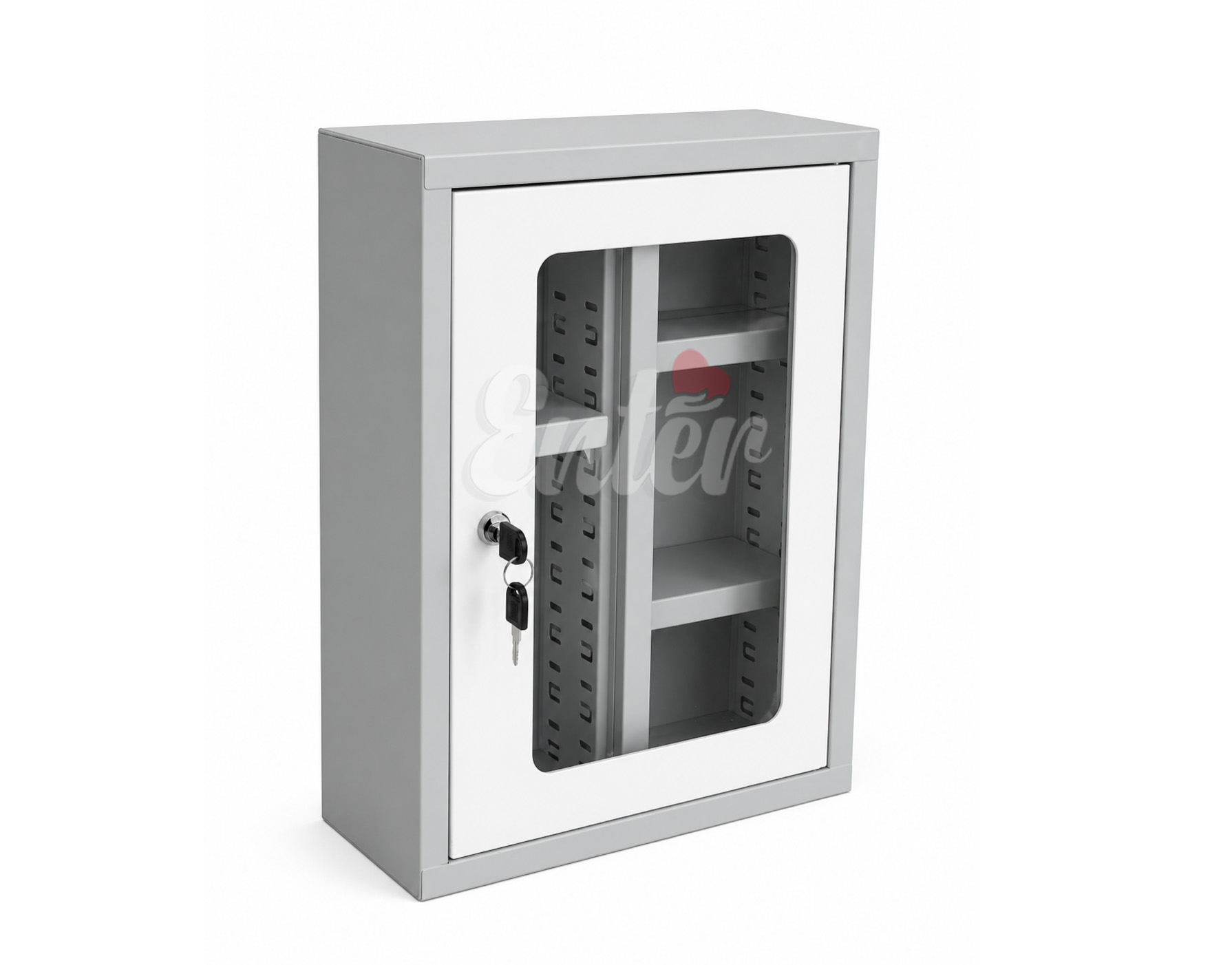 Wall Mount Metal First Aid Cabinet – Glass Door with Lock & Key 44x32x13cm,  خزانة إسعافات أولية معدنية معلّقة على الحائط – باب زجاجي مع قفل ومفتاح