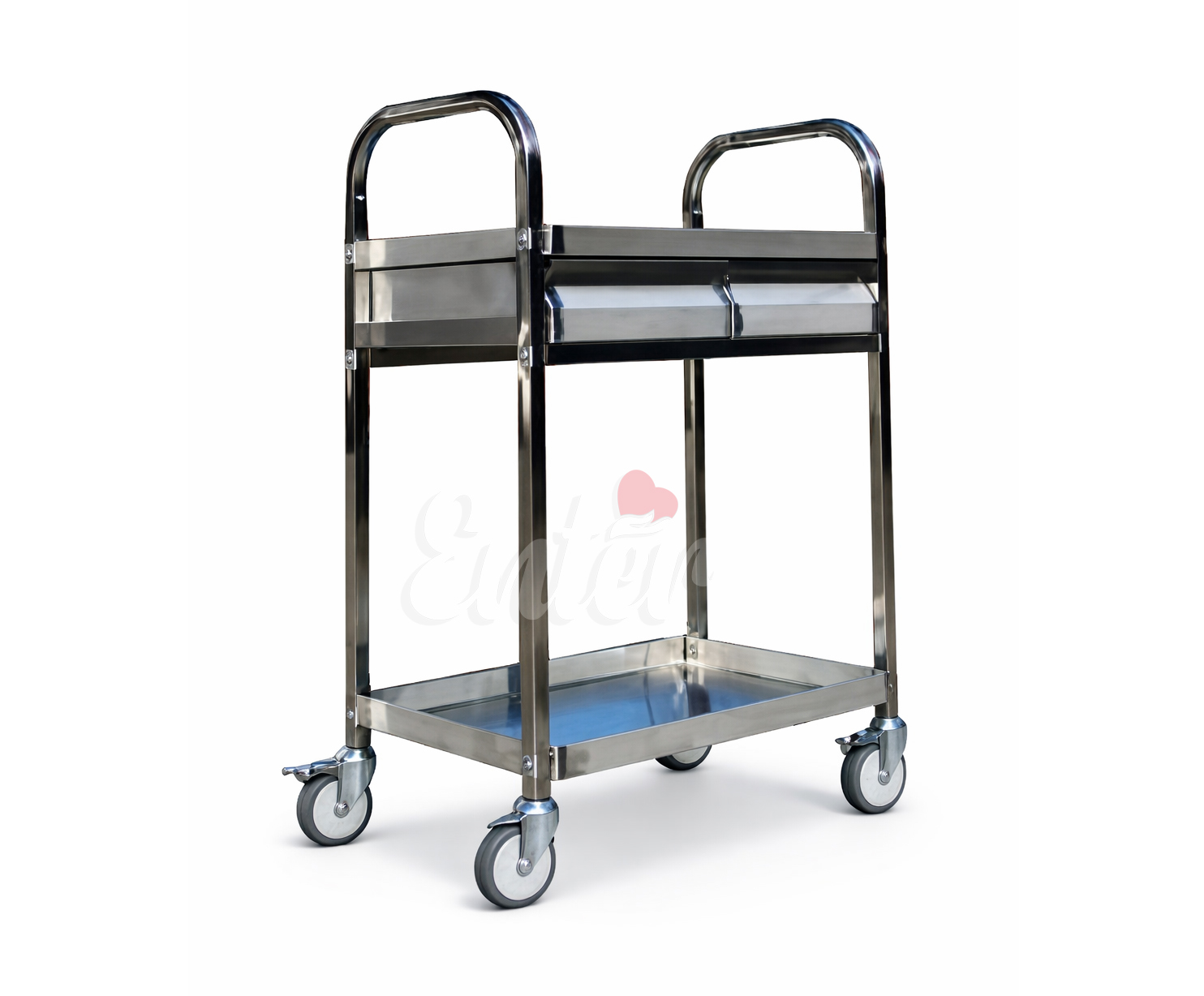 TS‑365 High‑Quality Stainless Steel Medical Trolley – 2 Shelves & 2 Drawers,عربة طبية من الستانلس ستيل عالية الجودة TS‑365 – برفين ودرجين