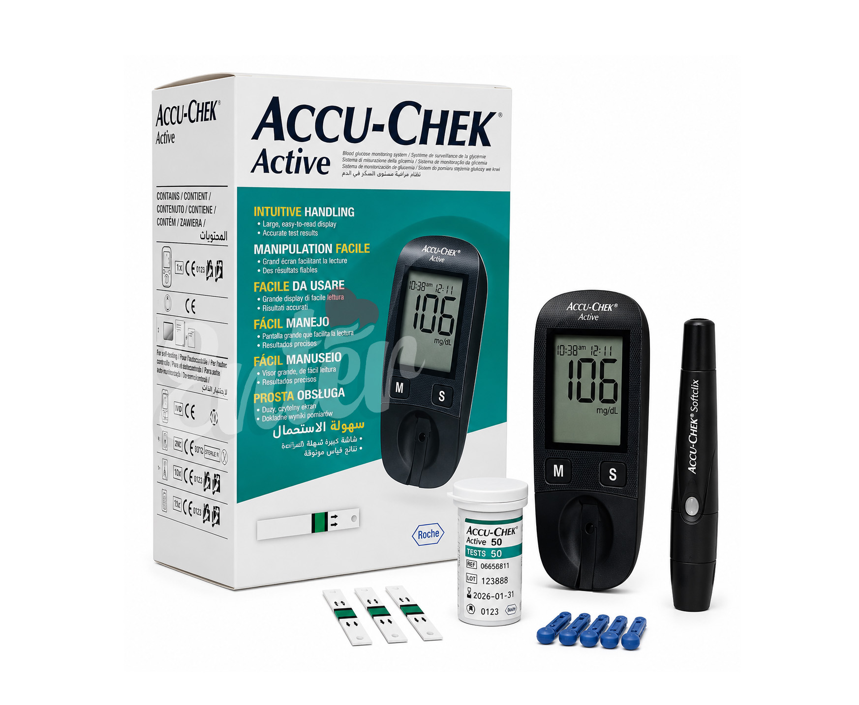 Accu-Chek Active Blood Glucose Monitoring System-Germany,جهاز قياس نسبة السكر في الدم أكيو‑شيك أكتيف – ألمانيا