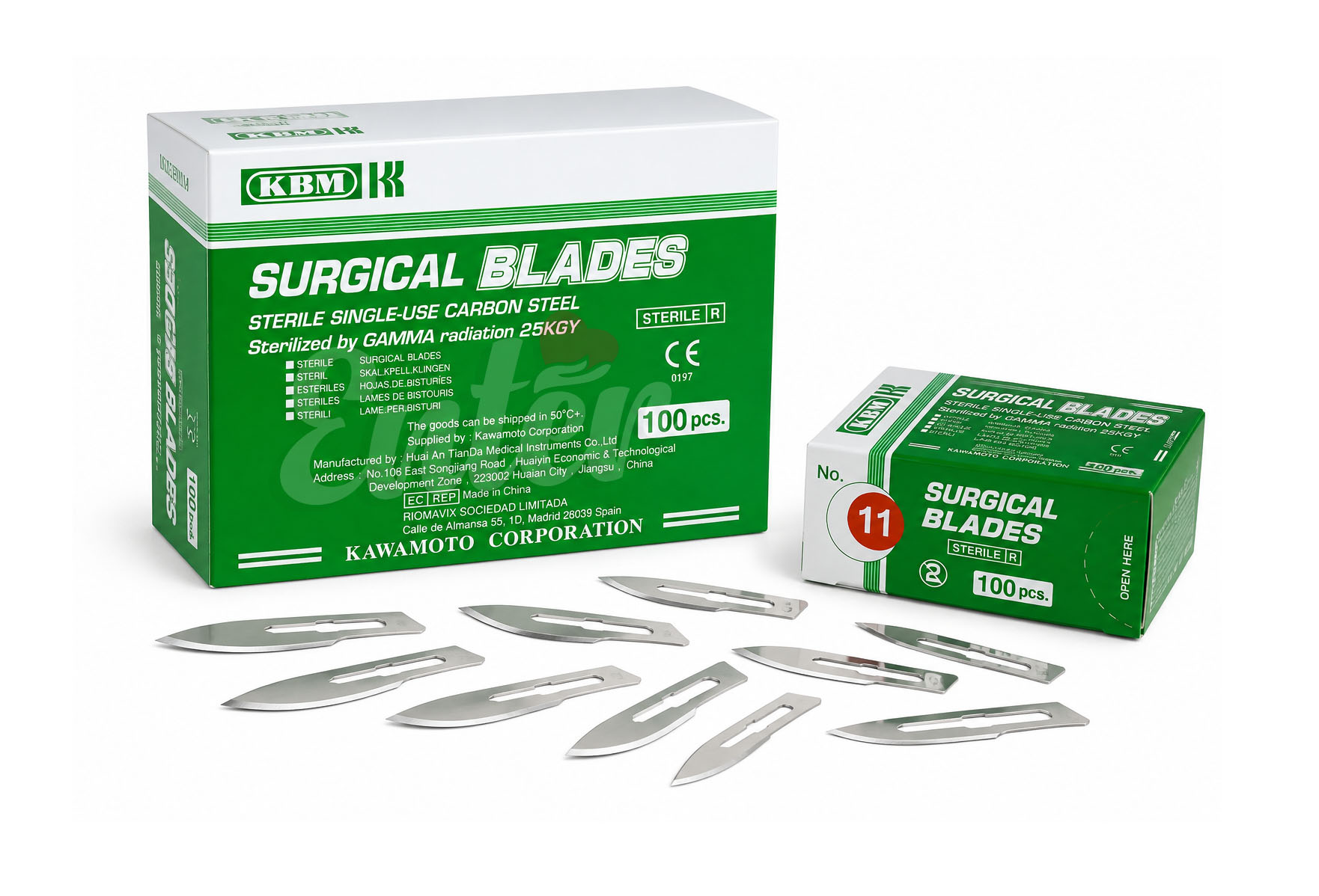 KBM Surgical Blade No.11 – Sterile Carbon Steel Surgical Blade (Box of 100),شفرة جراحية كيه بي إم رقم 11 – شفرة جراحية معقمة من الفولاذ الكربوني (علبة 100 قطعة)