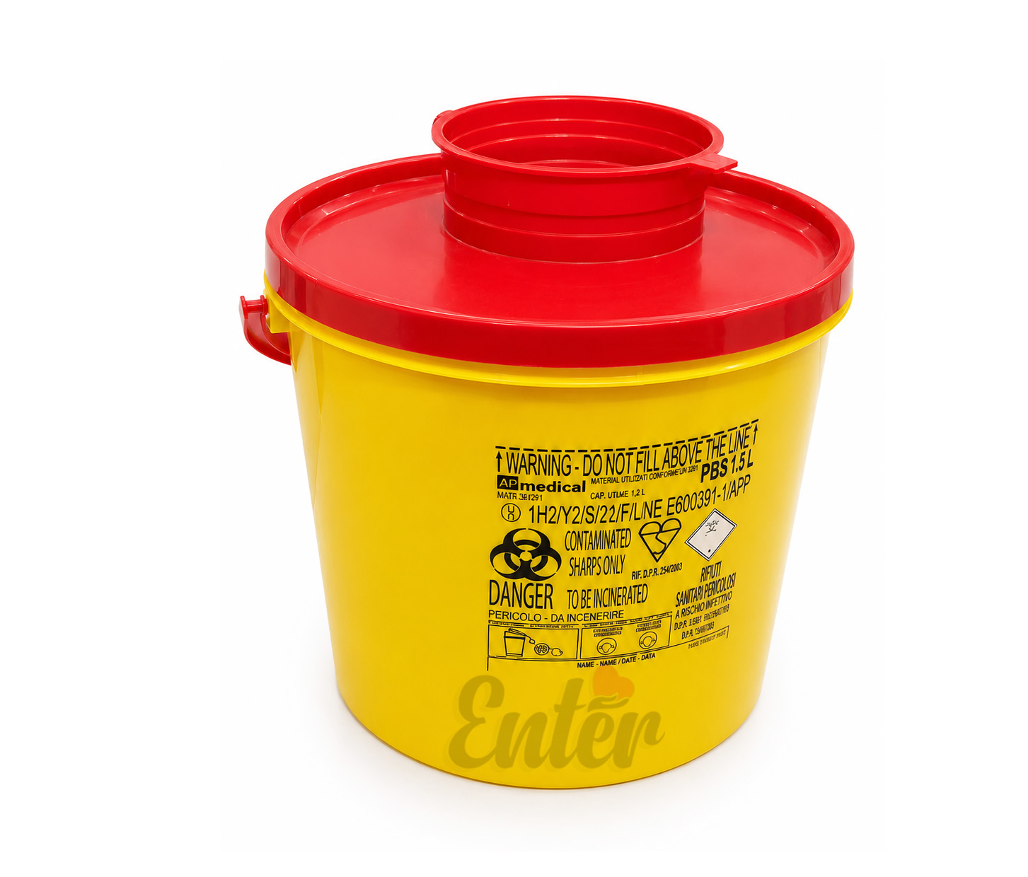 PBS Line 5 Liter Sharp Container – Made in Italy,حاوية نفايات طبية صفراء دائرية 5 لتر في إيطاليا