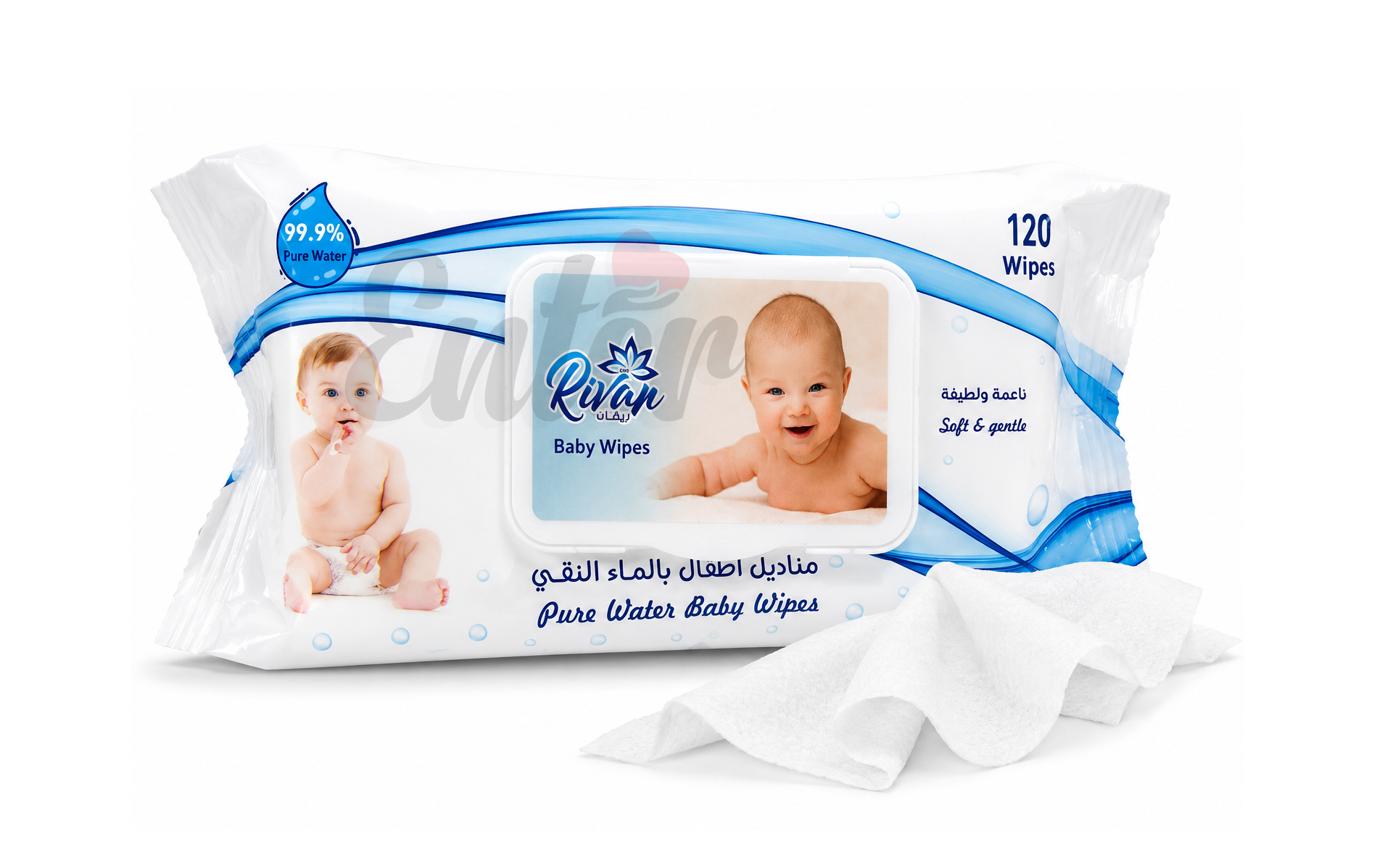 Rivan Pure Water Baby Wipes – Gentle Care for Your Little One Pkt/120,مناديل ريفان بيور ووتر للأطفال –عبوة 120 منديل