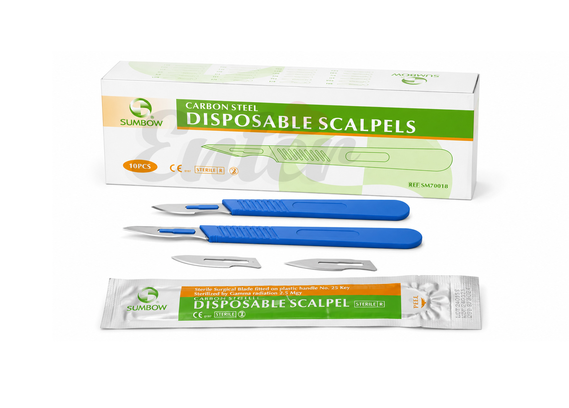SUMBOW Carbon Steel Disposable sterile Scalpel Blades single use,سومبو مشرط جراحي كربون ستيل معقم للاستخدام مرة واحدة.