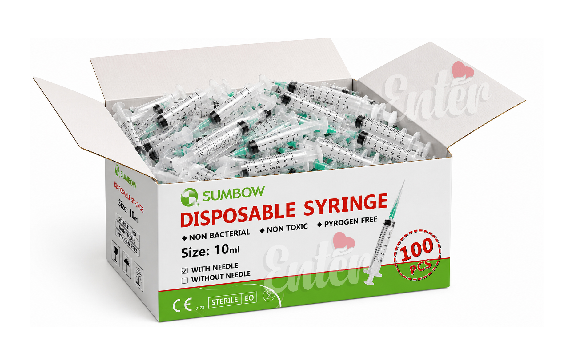 SUMBOW Disposable Syringe 10ml  sterile, single-use,سرنج سامبو ,10مل مع ابرة سومبو سرنجات صيني معقمه للاستخدام الواحد 10مل