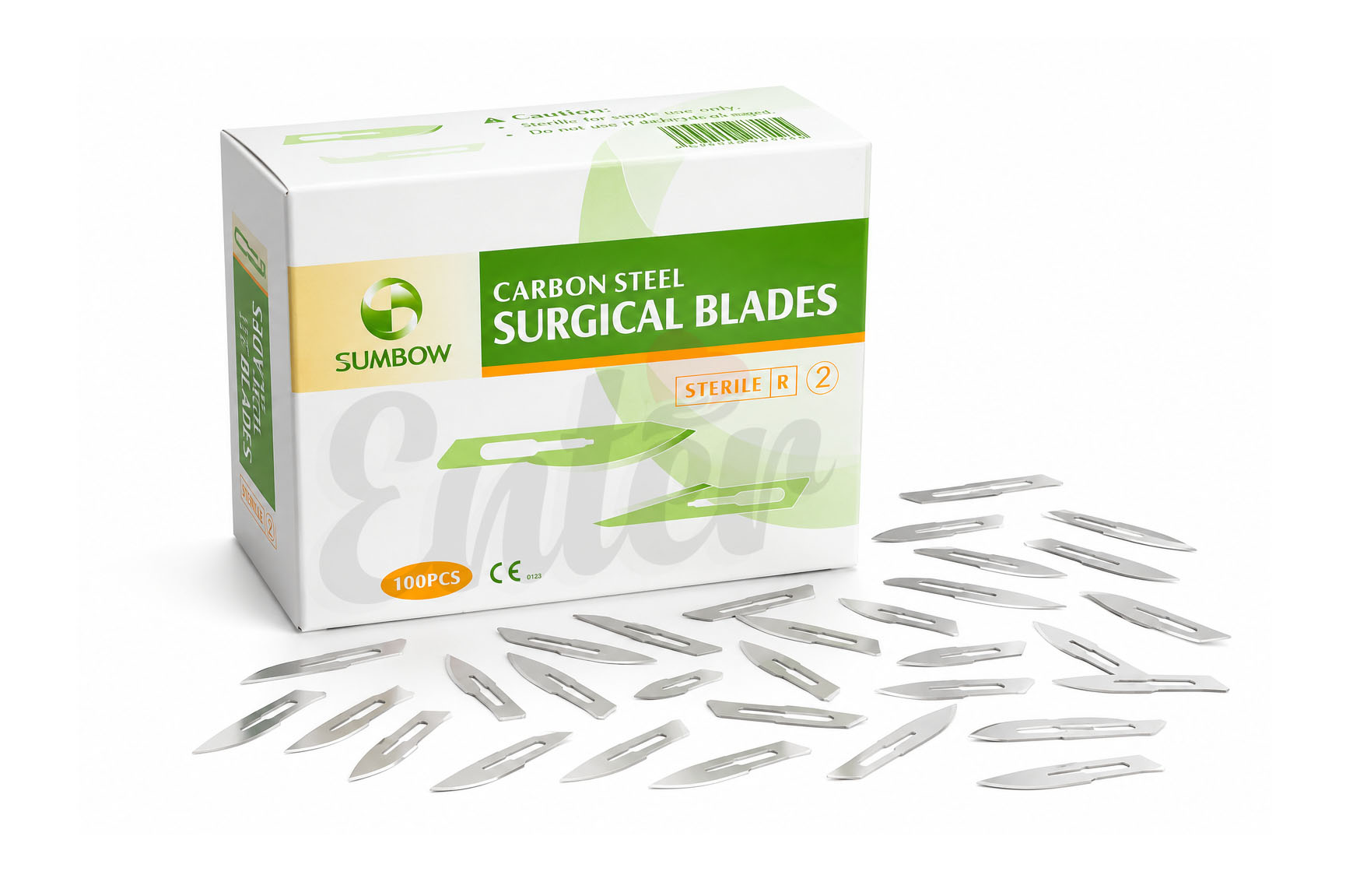 Sumbow Carbon Steel Surgical Blade No.15 – Sterile Surgical Blade (Box of 100),مشرط جراحي كاربون ستيل من سومبو رقم 15 بدون يد بجودة عالية