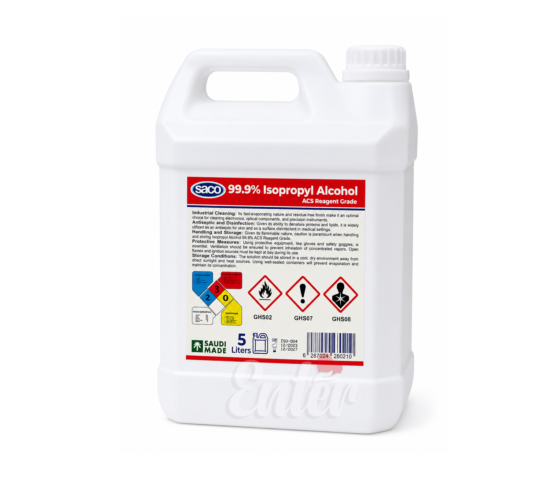 Saco 99.9% Isopropyl Alcohol – ACS Reagent Grade (5 Liters),rubbing alcohol 99%,كحول أيزوبروبيل%99