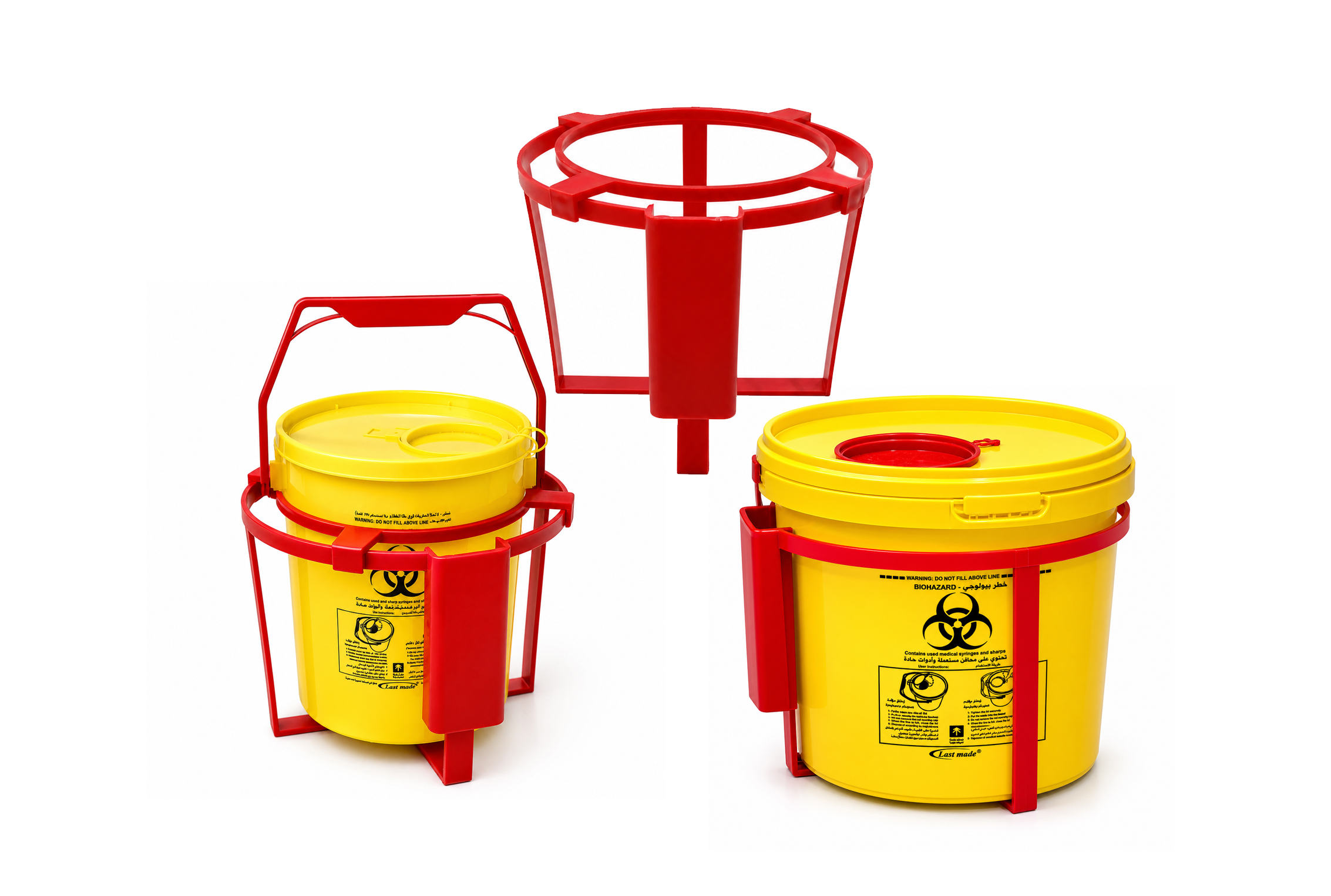 13,6-Literes Yellow Medical Sharps Container with Wall-Mounted Stand,حاوية الأدوات الحادة الطبية الصفراء سعة 13.6 لتر مع حامل جداري,حامل جداري لحاوية النفايات الطبية الخطرة بيولوجيًا باللون الأصفر