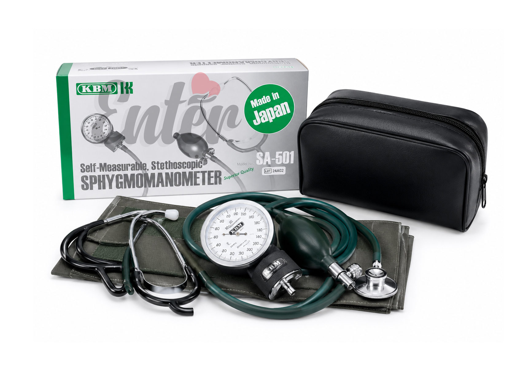 KBM Self-Measurable, Stethoscopic Sphygmomanometer – Model SA-501 Japan,جهاز قياس ضغط الدم اليدوي كيه بي إم SA‑501 ياباني الصنع – قابل للقياس الذاتي مع سماعة مدمجة