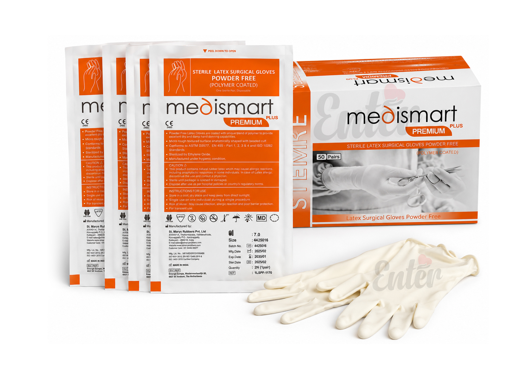 Medismart Premium Plus Sterile Latex Surgical Gloves (Powder-Free) India, قفازات جراحية لاتكس معقمة خالية من البودرة,قفازات جراحية لاتكس معقمة – خالية من البودرة – مقاس 7.0