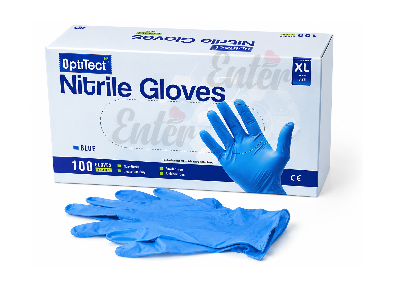 OptiTect Nitrile Blue Gloves  Powder Free XL Size Malaysia,قفازات أوبتي تيكت النتريل – خالية من البودرة، لون أزرق، مقاس XL
