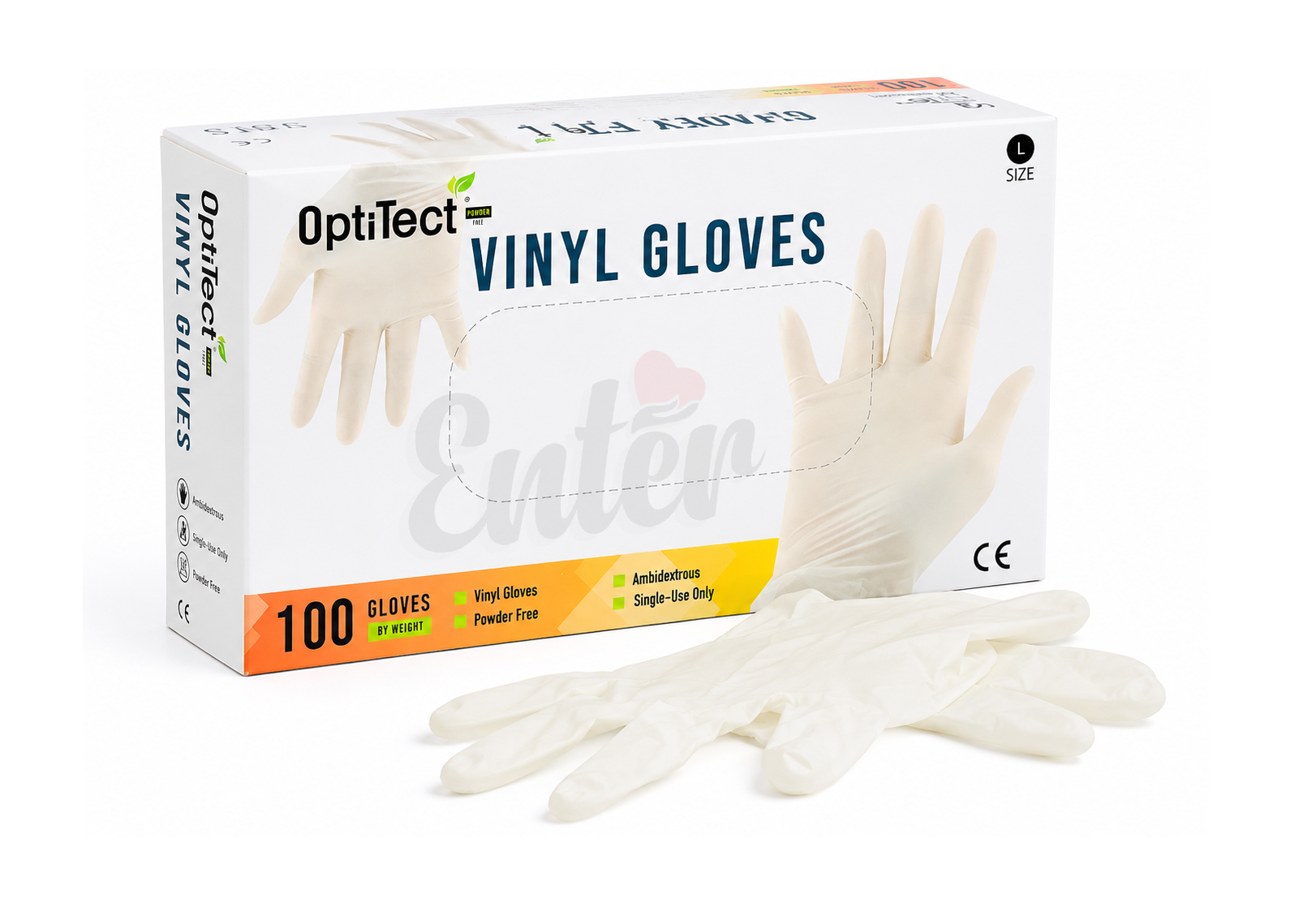 OptiTect Powder-Free Vinyl Gloves (Large Size) – 100 Gloves, قفازات فينيل خالية من البودرة,قفازات فينيل للاستخدام مرة واحدة من أوبتيتيك