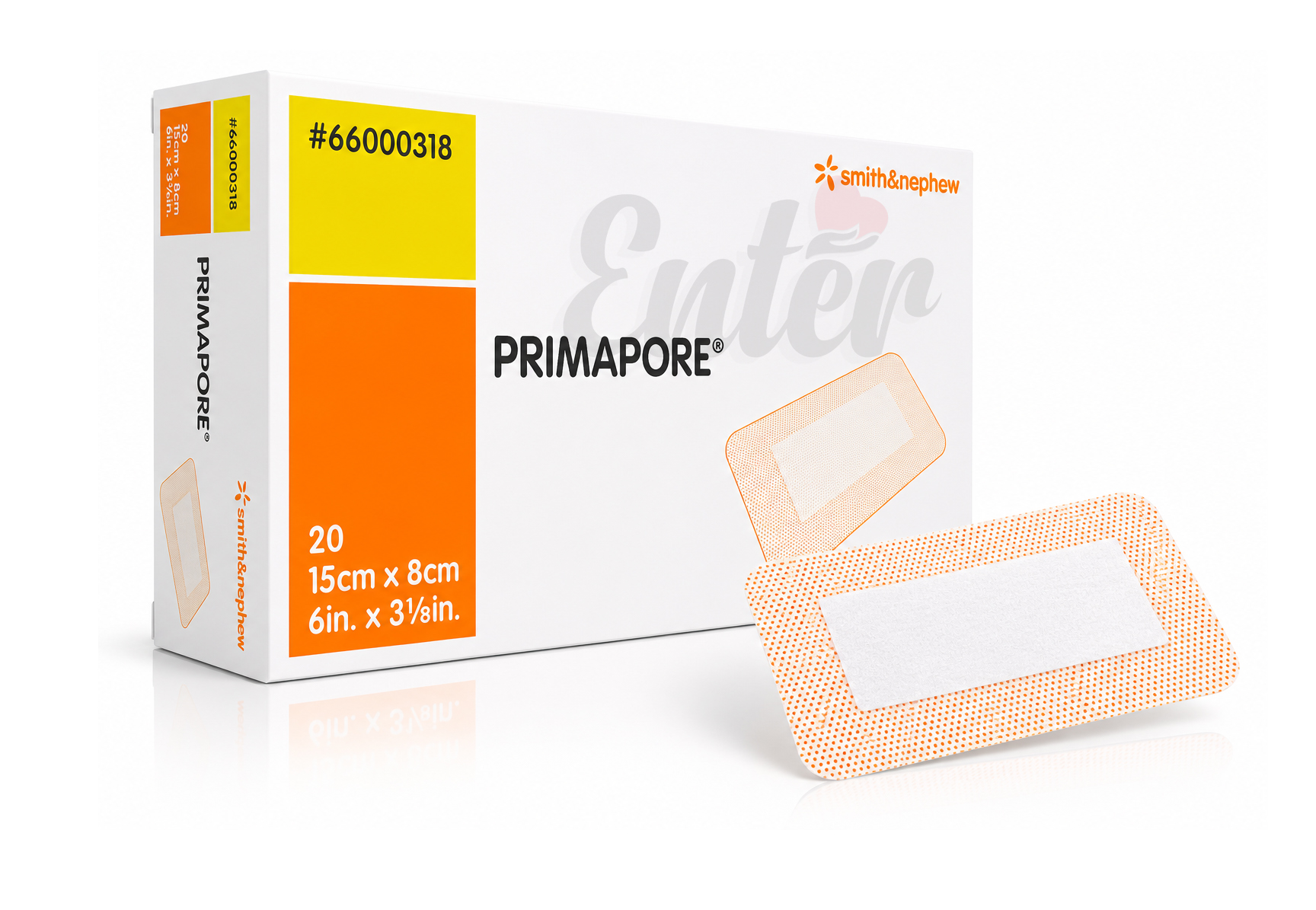 Smith & Nephew PRIMAPORE Adhesive Wound Dressing Size: 15 cm x 8 cm (6 in x 3⅛ in)  Box/20 Ref No 66000318,برايمابور 15 سم × 8 سم,سميث اند نفيو ضمادة لاصقة بريمابور بريفيرال,سميث & نيفيو بريمابور بلاستر جروح 15*8 سم