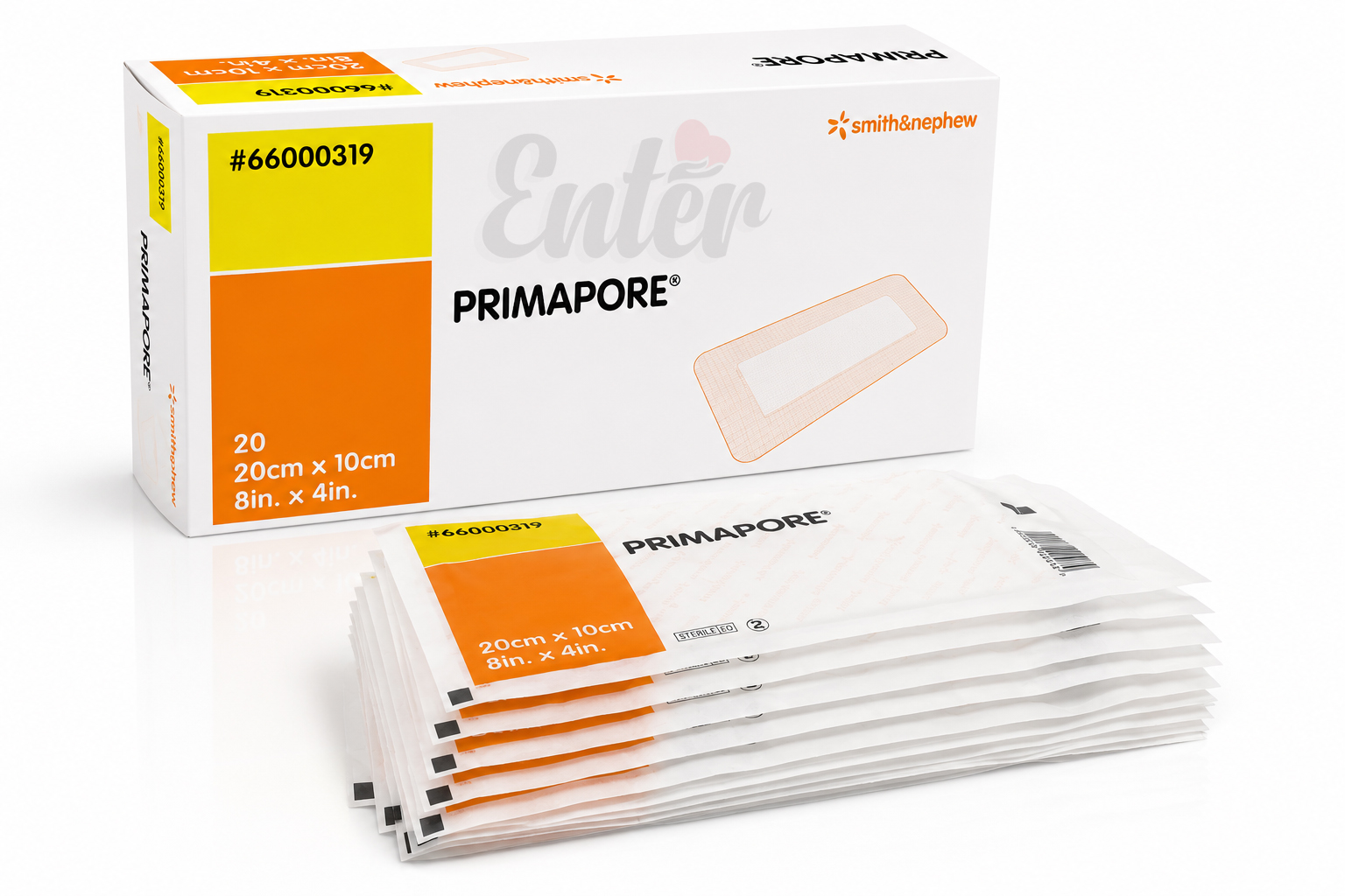 Smith & Nephew PRIMAPORE Adhesive Wound Dressing Size 20 cm x 10 cm (8 in x 4 in) Box/20  Ref No 66000319,سميث & نيفيو بريمابور بلاستر جروح 20*10 سم,ضمادة طبية سميث اند نيفيو بريمابور 20 * 10 سم