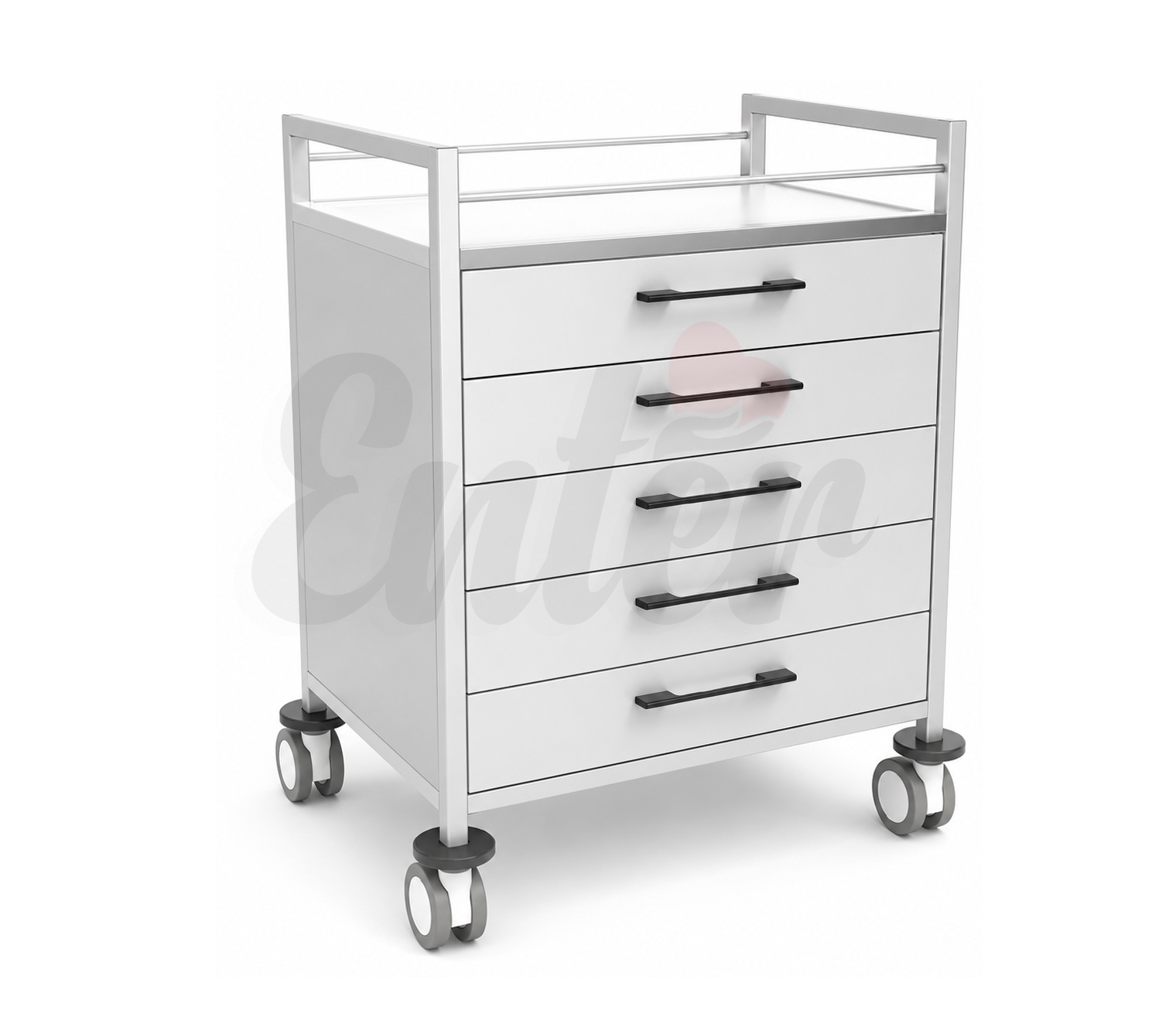5-Drawer Stainless Steel Medication & Nursing Trolley (70 × 50 × 90 cm),تروللي ستنلس ستيل 5ادراج تمريض وادوية