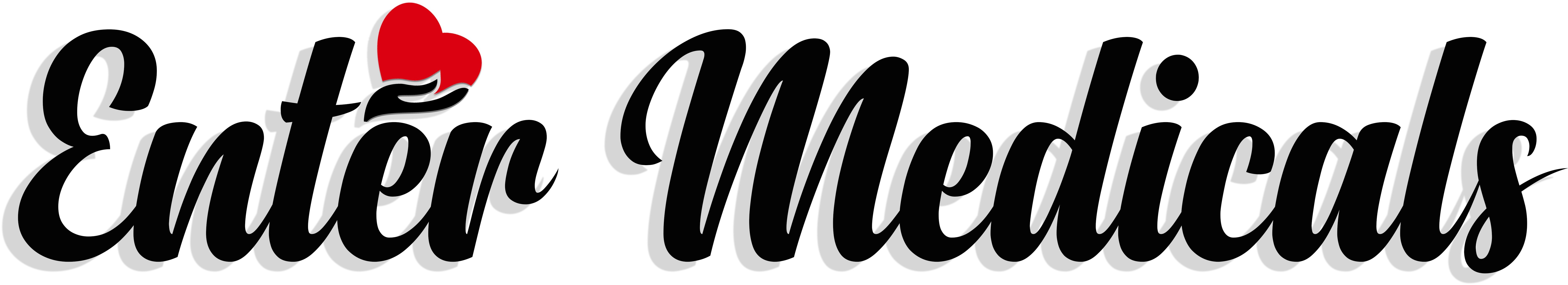 Logo design featuring the text 'Enter Medicals' with a red heart above the 'E'.