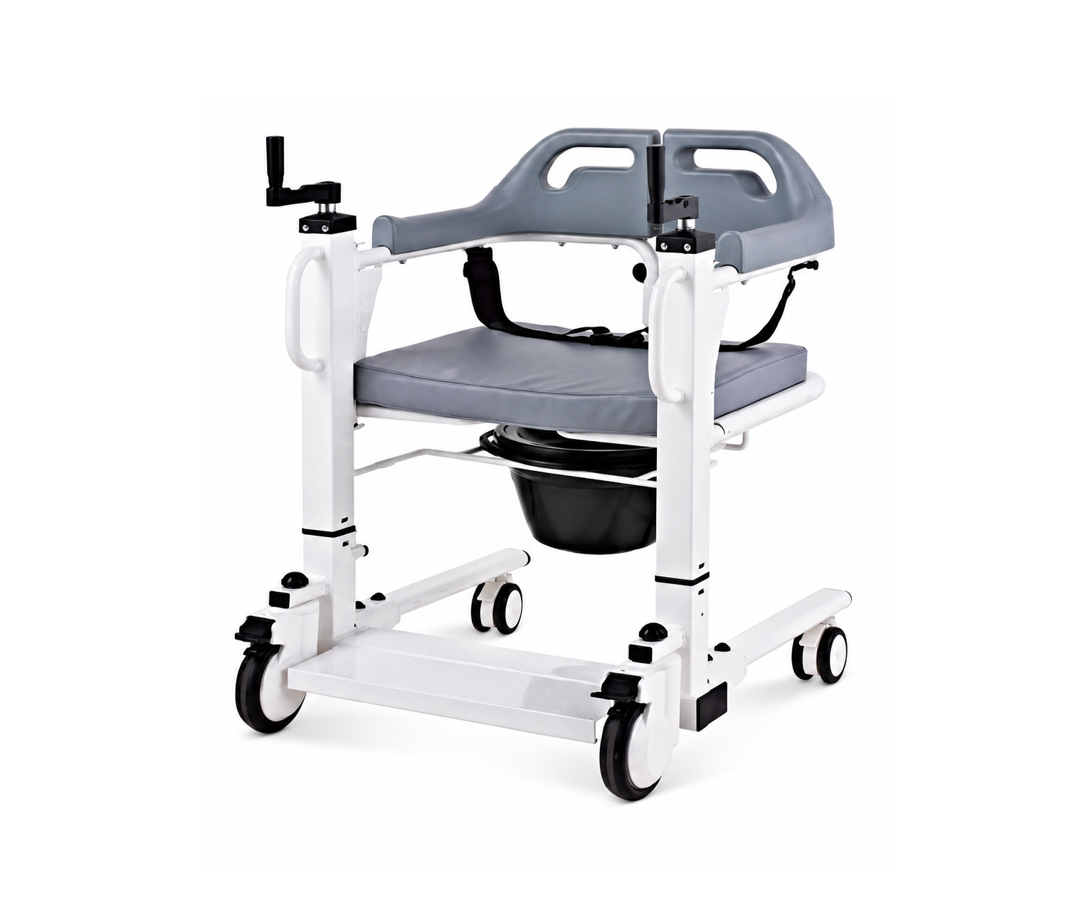 Aluminum Hydraulic Patient Transfer Commode Chair – DY077600,كرسي حمام مطور لكبار السن مع رافعة هايدرولك لنقل المستخدم,كرسي حمام متحرك مطور يدوي