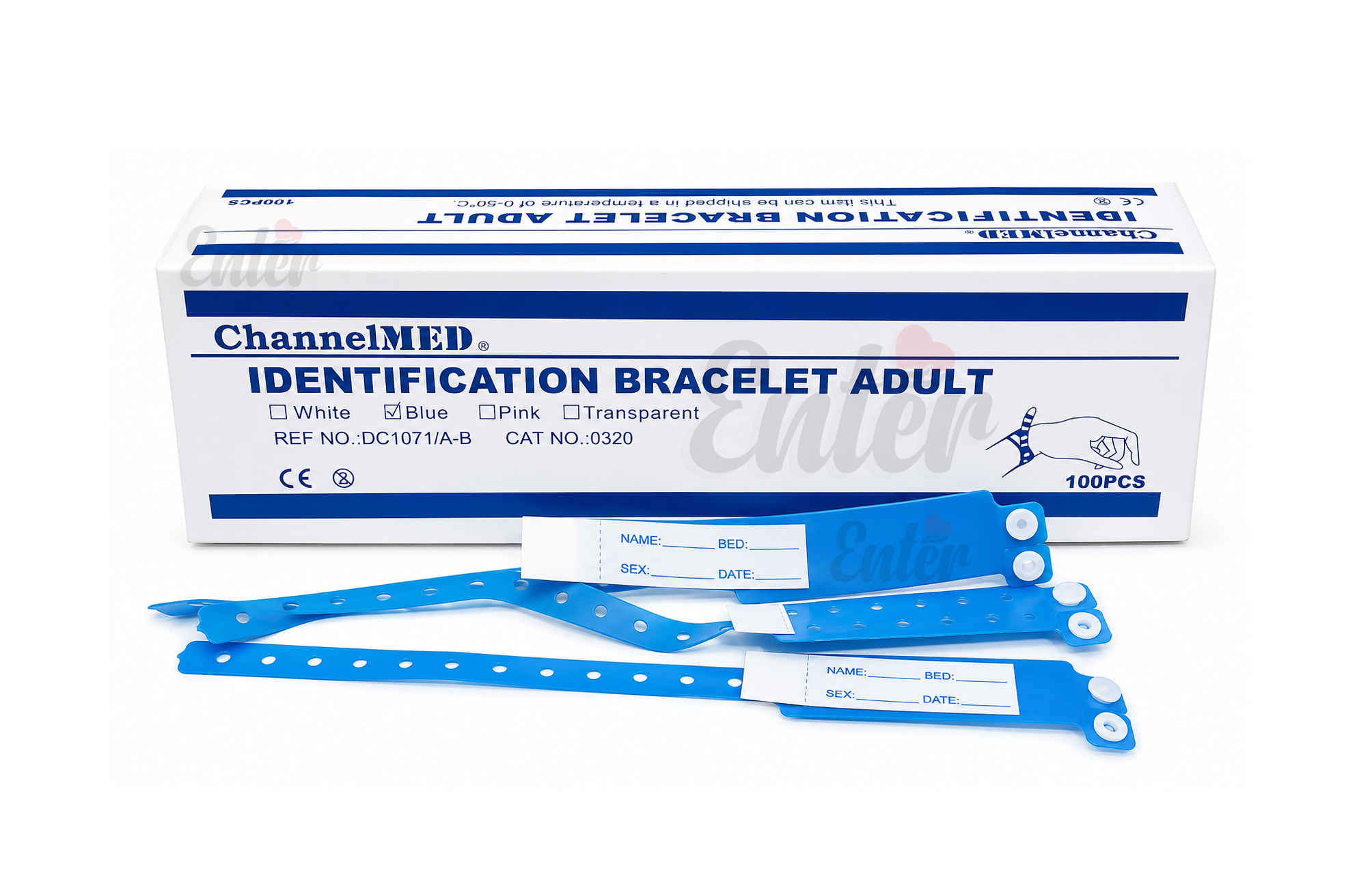 ChannelMED Blue Adult Identification Bracelet, سوار تعريف هوية المرضى للبالغين – أزرق,100 سوار طبي لتحديد هوية المرضى للبالغين في المستشفيات
