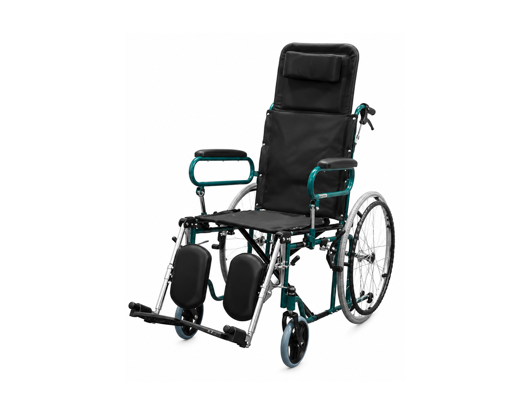 KY902GC-46 High Back Reclining Wheelchair (18″),كرسي متحرك طبي عالي الظهر قابل للإمالة (90°–180°),كرسي متحرك طبي فاخر مع مسند رأس ومساند ساق قابلة للرفع