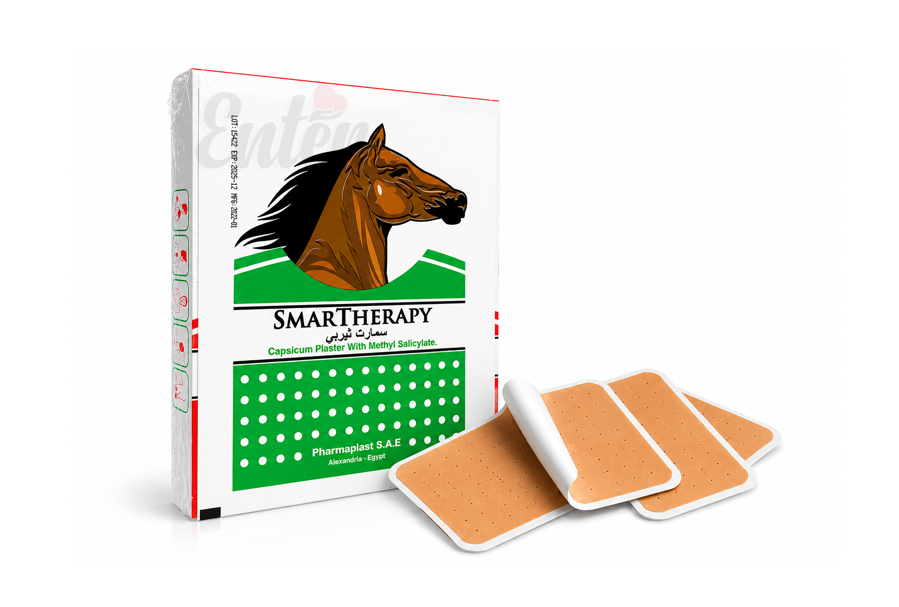 SMARTTHERAPY Capsicum Plaster with Methyl Salicylate,سمارت ثيربي لاصقه داعمه خارجية لراحة العضلات والظهر أخضر,Smart Therapy External Support Patch for Muscle and Back Relief – Green