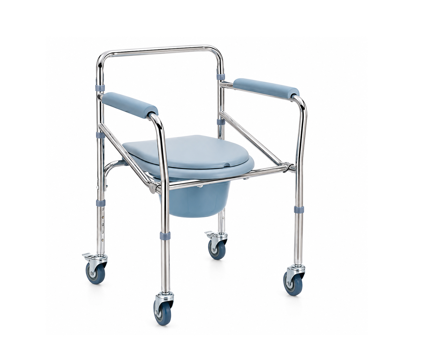 Steel Commode Chair with Castors (Model CA615),كرسي حمام فولاذي مطلي بالكروم مزود بعجلات