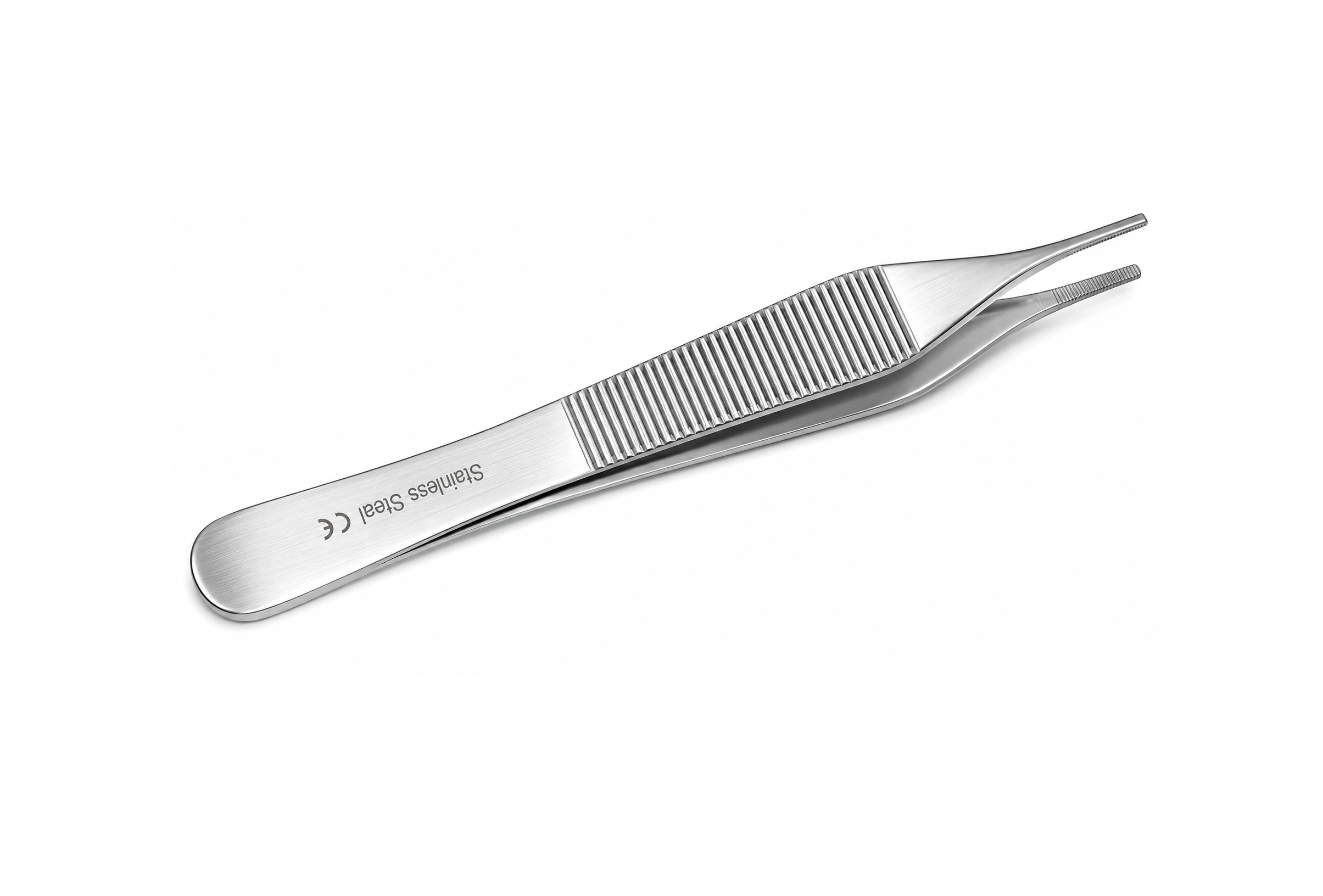 Stainless Steel Adson Tissue Forceps – Serrated Tip & Ribbed Grip,ملقط دقيق من الفولاذ المقاوم للصدأ – أطراف مسننة ومقبض محزز للاستخدام الطبي والمختبري,Adson Tissue Grasping Tweezers