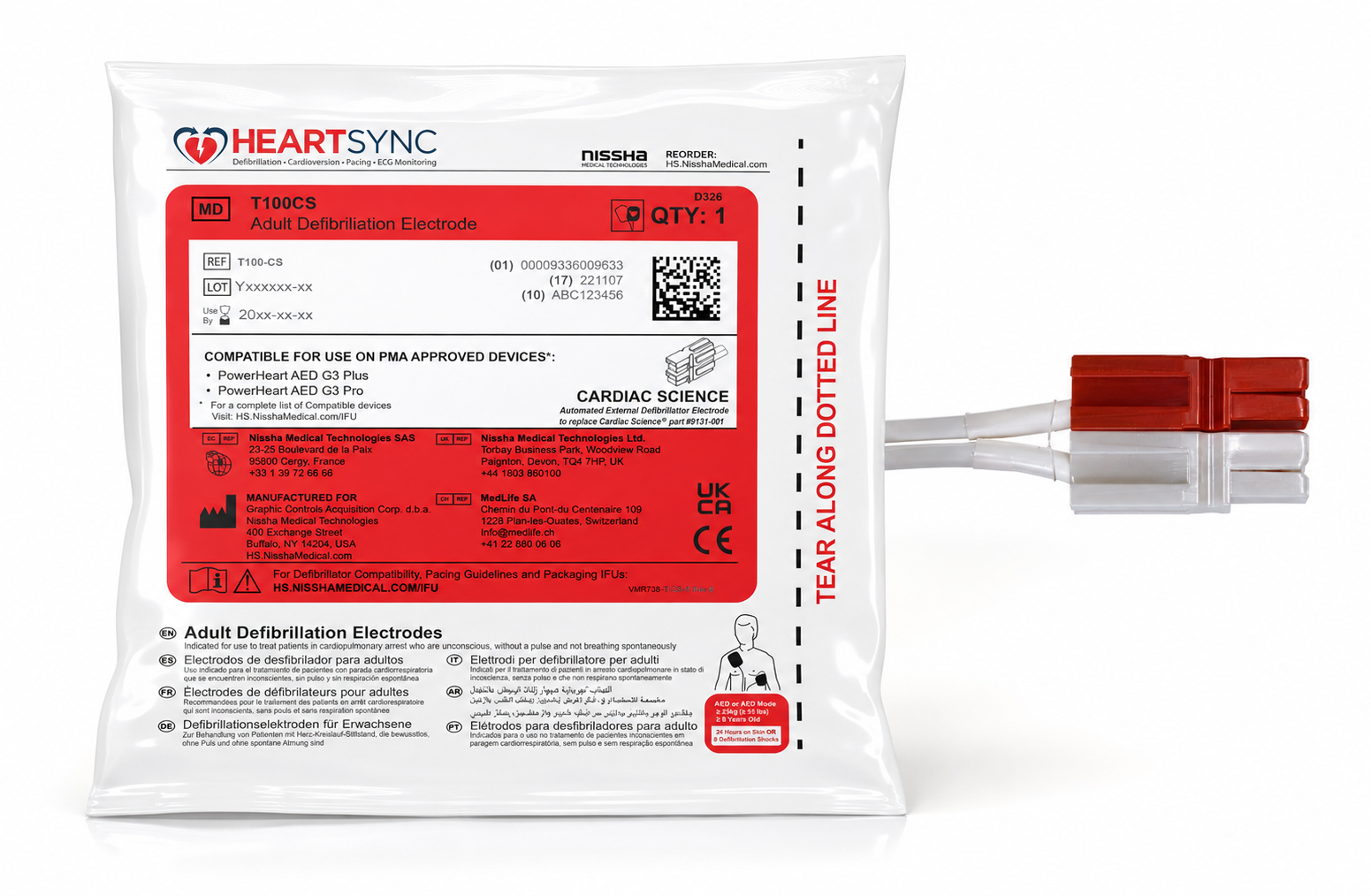 Cardiac Science HEARTSYNC T100CS Adult Defibrillation Electrodes (Defibrillation Pads),قطب ازالة الرجفان لجهاز صدمات القلب اتوماتيكي,أقطاب كهربائية لجهاز إزالة الرجفان