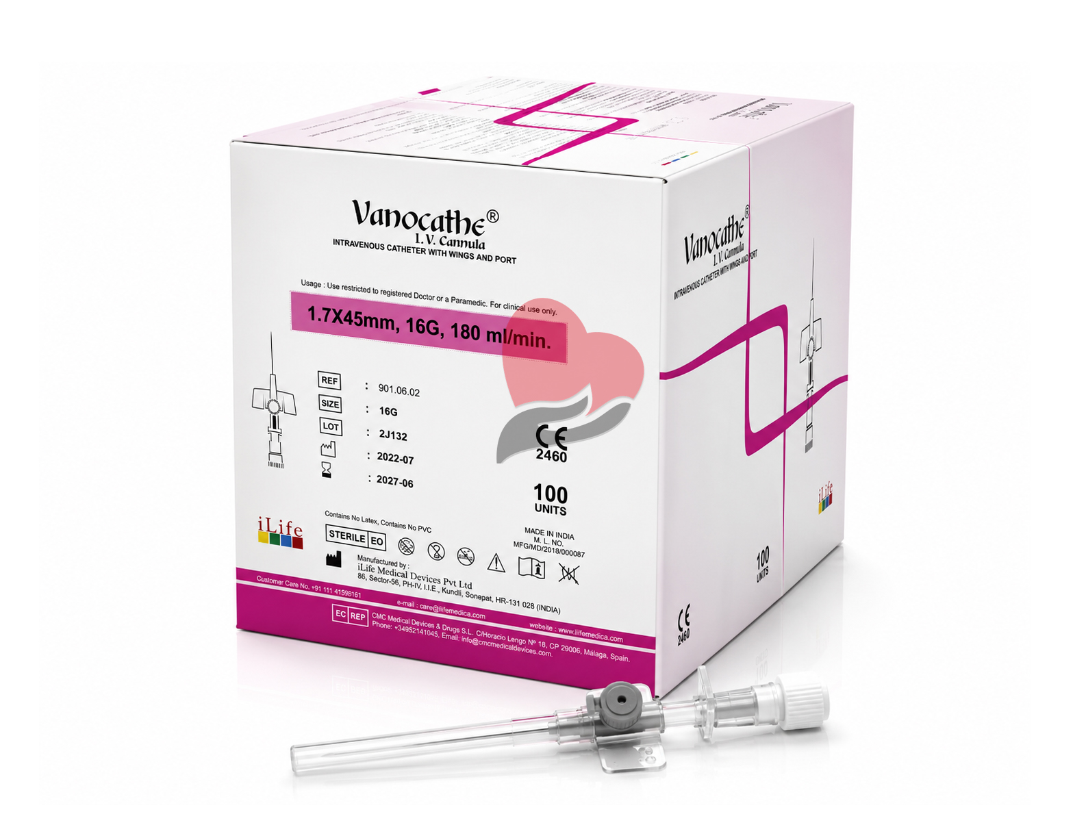 Vanocathe I.V. Cannula with Wings and Injection Port (16G / 45 mm),كانيولا فانوكاث الوريدية (16G / 45 مم),فراشة كانيولا وريدية طبية معقمة للاستخدام مرة واحدة,ابر كانيولا قسطرة وريدية مجنحة,كانيولا وريدية 100 قطعه