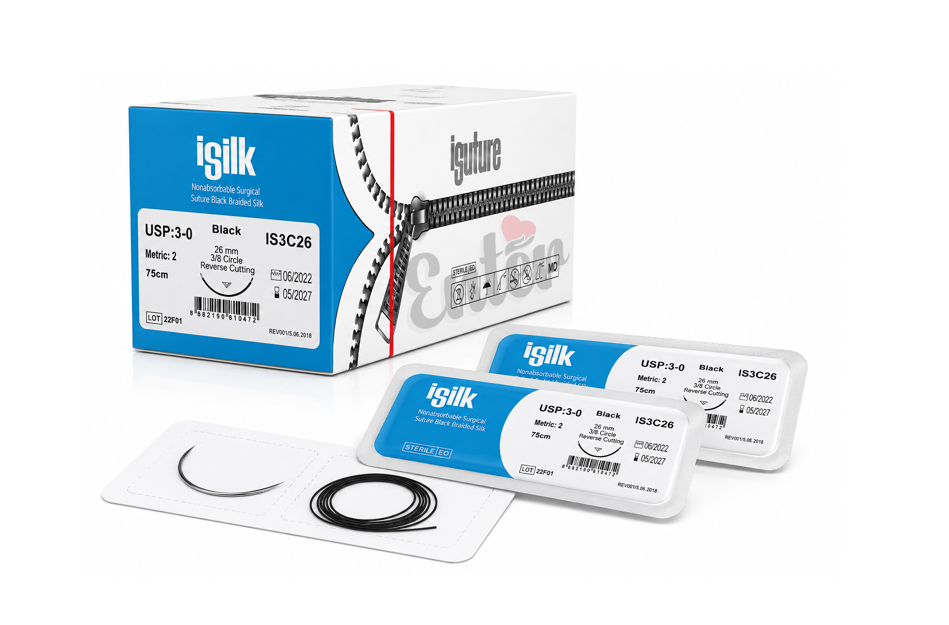 iSuture iSilk Nonabsorbable Surgical Suture – Black Braided Silk,iSUTURE iSilk – خيوط جراحية غير قابلة للامتصاص من الحرير الأسود المضفّر,خيوط آي سيلك الجراحية