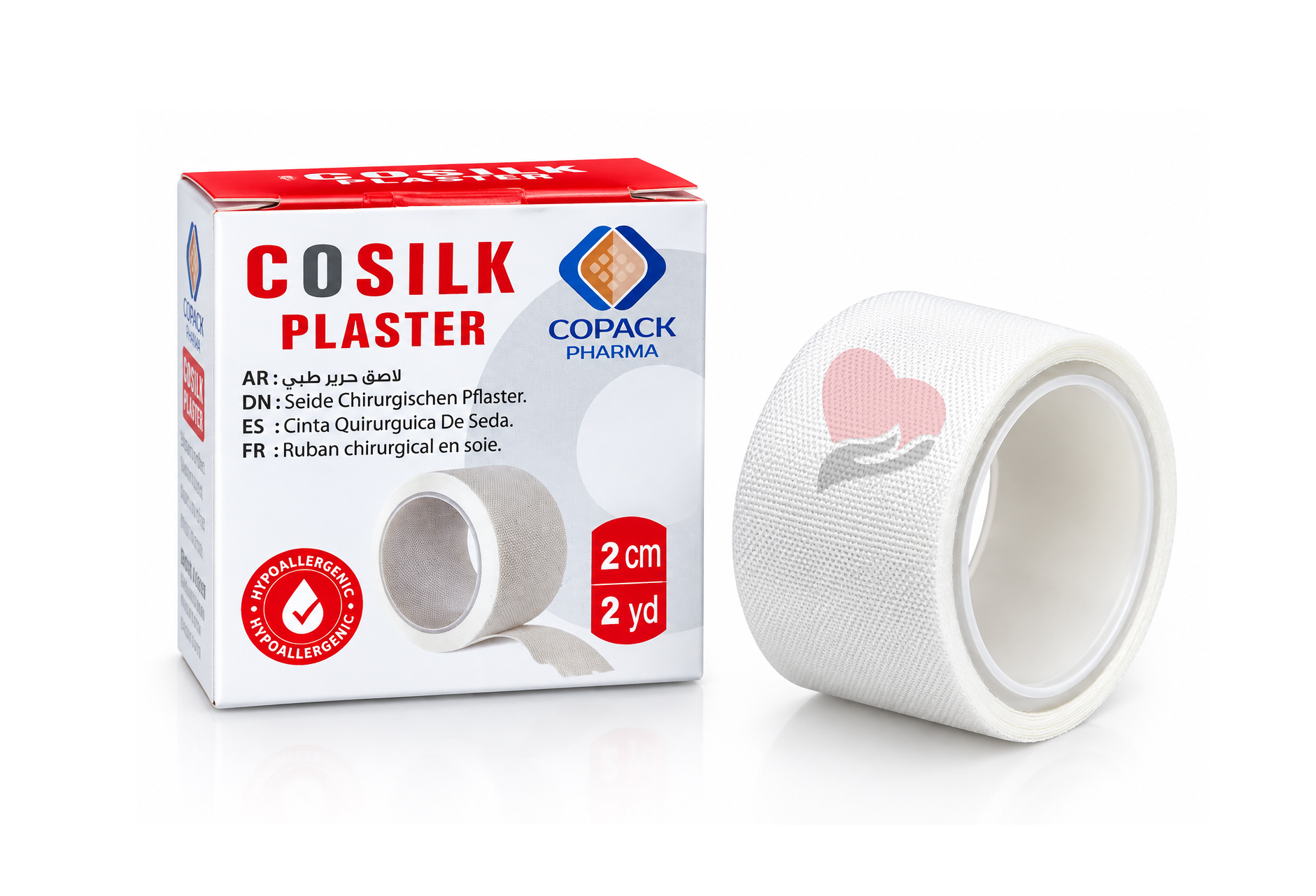 COSILK Plaster – Surgical Silk Adhesive Tape 2 cm X 2 yd,شريط أيروبلاست الطبي لتثبيت الضمادات والجروح,شريط التثبيت الطبي أيروبلاست – 1.25 سم × 5 م
