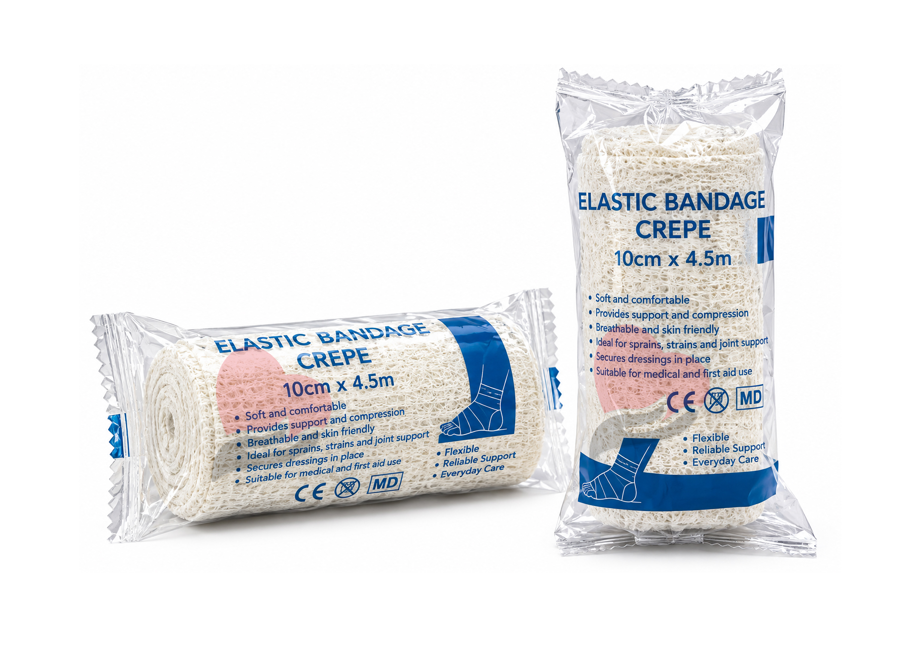 Kinmed Elastic Crepe Bandage – 10 cm x 4.5 m,كينميد رباط كريب أبيض مرن – 10سمx4.5م