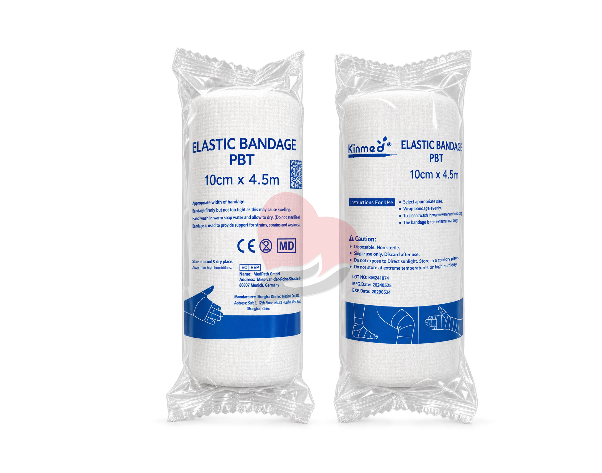 Kinmed PBT Elastic Bandage – 10 cm x 4.5 m,رباط ضاغط مرن كينميد PBT – 10 سم × 4.5 متر,رباط كينميد المرن للدعم والضغط – 10 سم × 4.5 متر