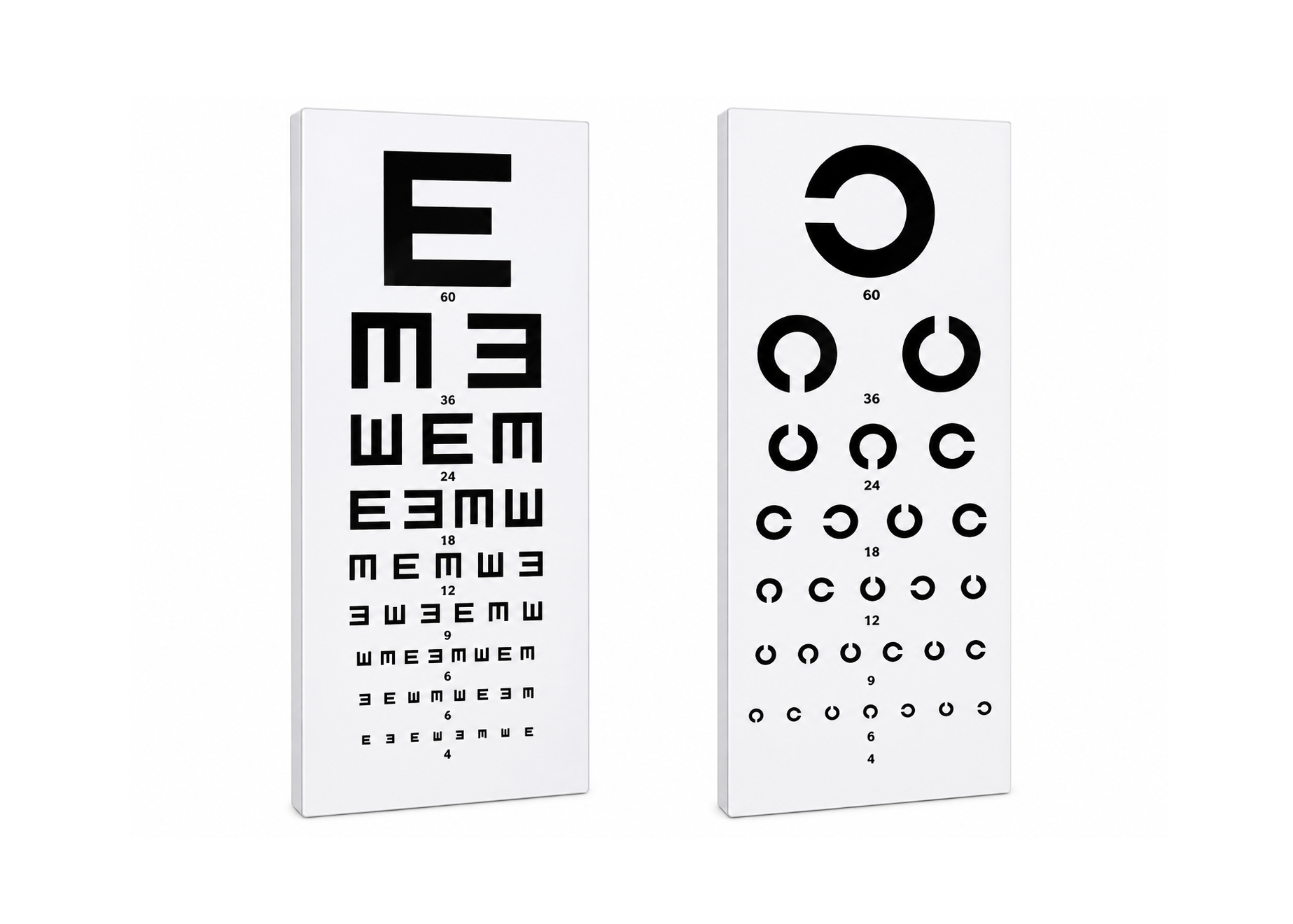 Ophthalmic Visual Acuity Eye Test Chart – Tumbling E & Landolt C,لوحة فحص حدة النظر (مقياس لاندولت),لوحة فحص النظر
