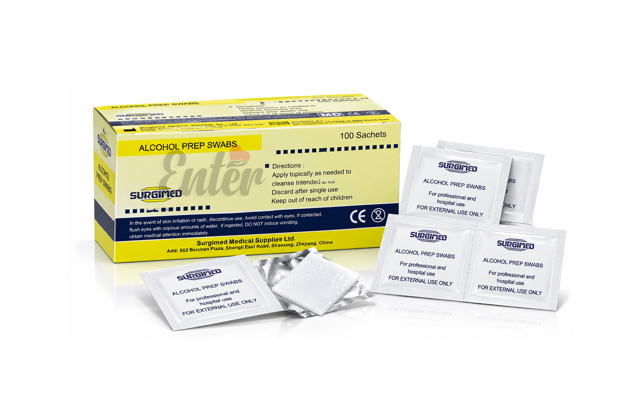 SURGIMED Alcohol Prep Swabs – 100 Sachets,مسحات كحولية طبية للتنظيف وتحضير البشرة,مسحات سورجيميد الكحولية – 100 ظرف,مسحات كحولية طبية للعناية والإسعافات الأولية