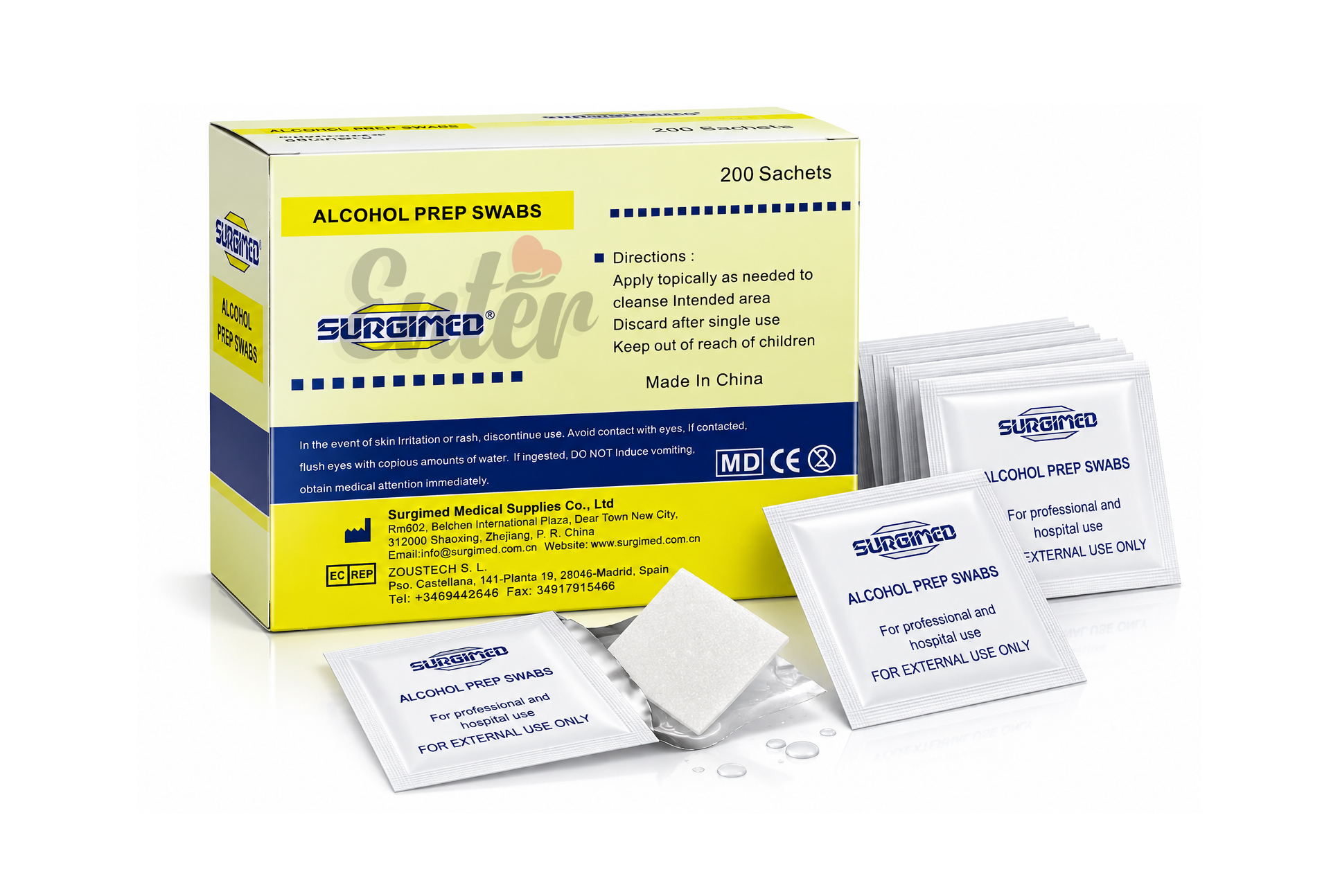 SURGIMED Alcohol Prep Swabs – 200 Sachets,مسحات كحولية طبية للتنظيف والتعقيم,مسحات سورجيميد الكحولية – 200 ظرف,مسحات كحولية للاستخدام الاحترافي والمستشفيات