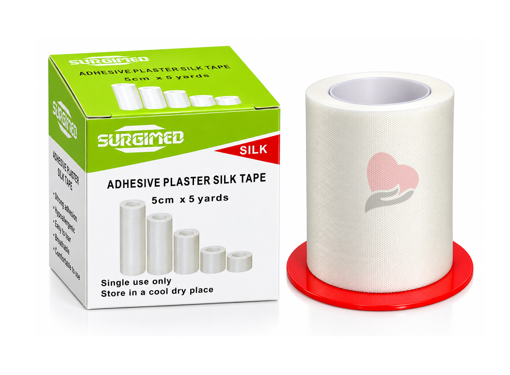 Surgimed Adhesive Plaster Silk Tape – 5 cm X 5 Yards,شريط لاصق حريري طبي Surgimed – 5 سم × 5 ياردات,شريط Surgimed اللاصق الحريري الطبي – تثبيت موثوق وعناية مريحة