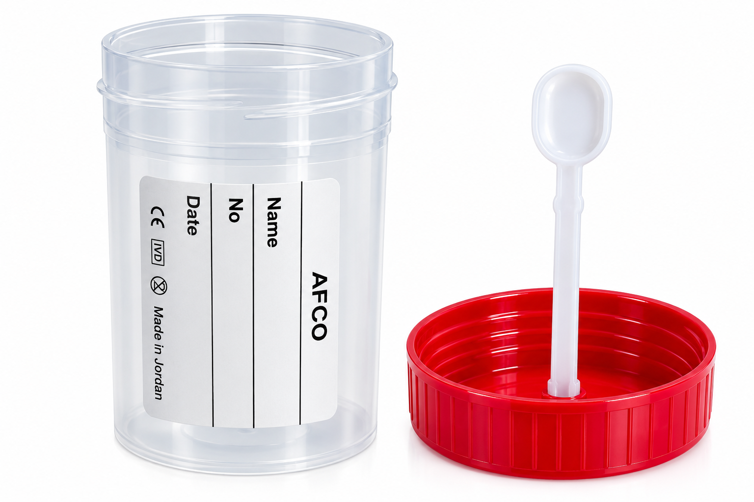 AFCO Specimen Stool Container with Integrated Sampling Spoon,حاوية عينات البراز مع ملعقة جمع مدمجة,عبوة عينات البراز بغطاء محكم,عبوة جمع عينات البراز الطبية,Stool Sample Collection & Transport Container